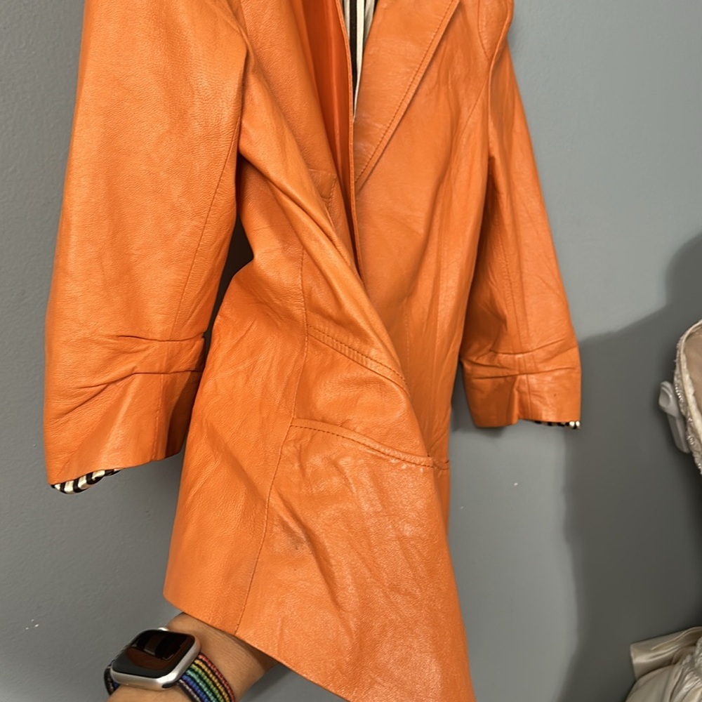 Aodier Orange Leather Women's Jacket size 40 XS to S - Picture 14 of 16